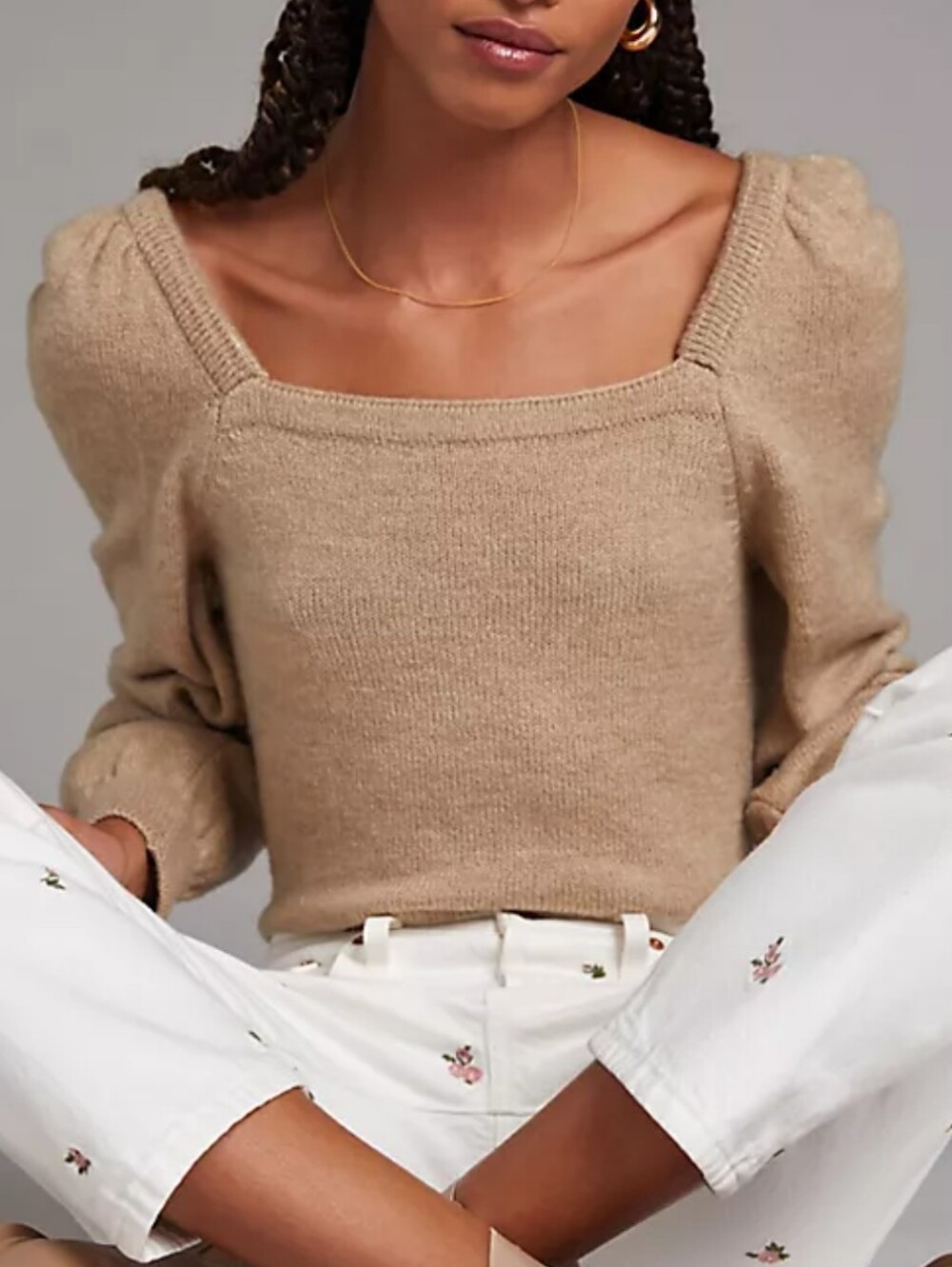 By Anthropologie Square Neck Sweater In Beige Size Large